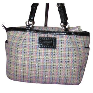 Coach 2011 Gallery Herringbone Tweed & Patent Leather tote in Pink, Blue & Black